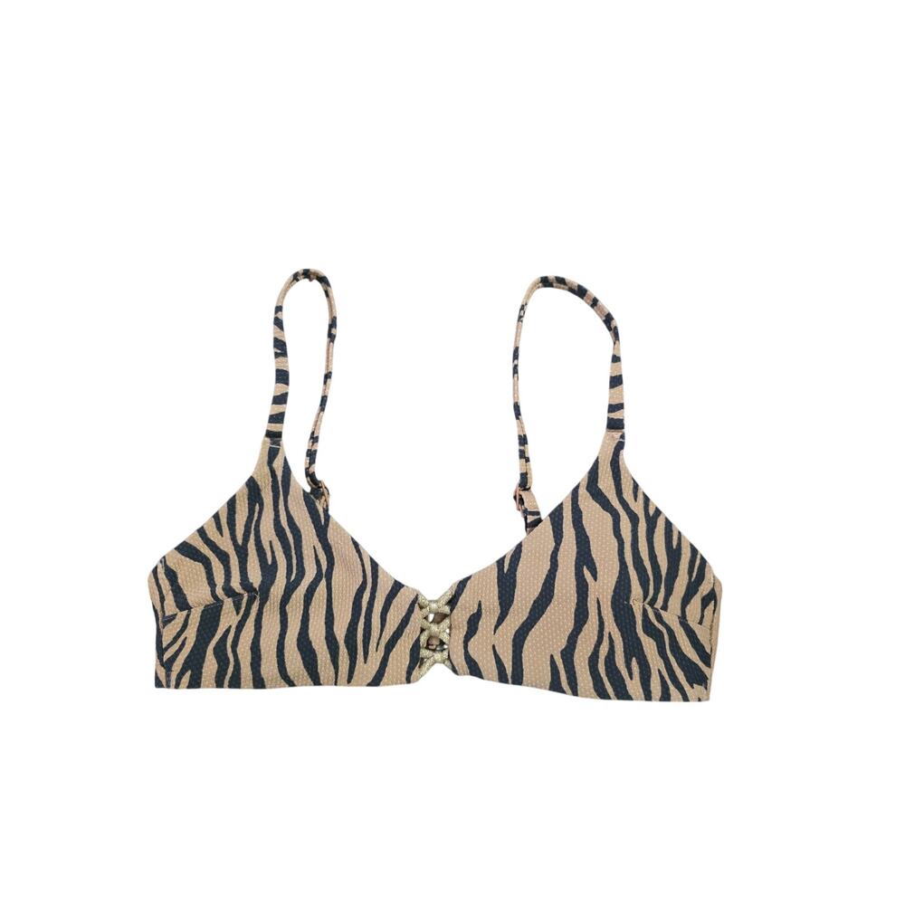Aerie Animal Print Bikini Swim Top S‎ Womens Brown Black Padded Wireless